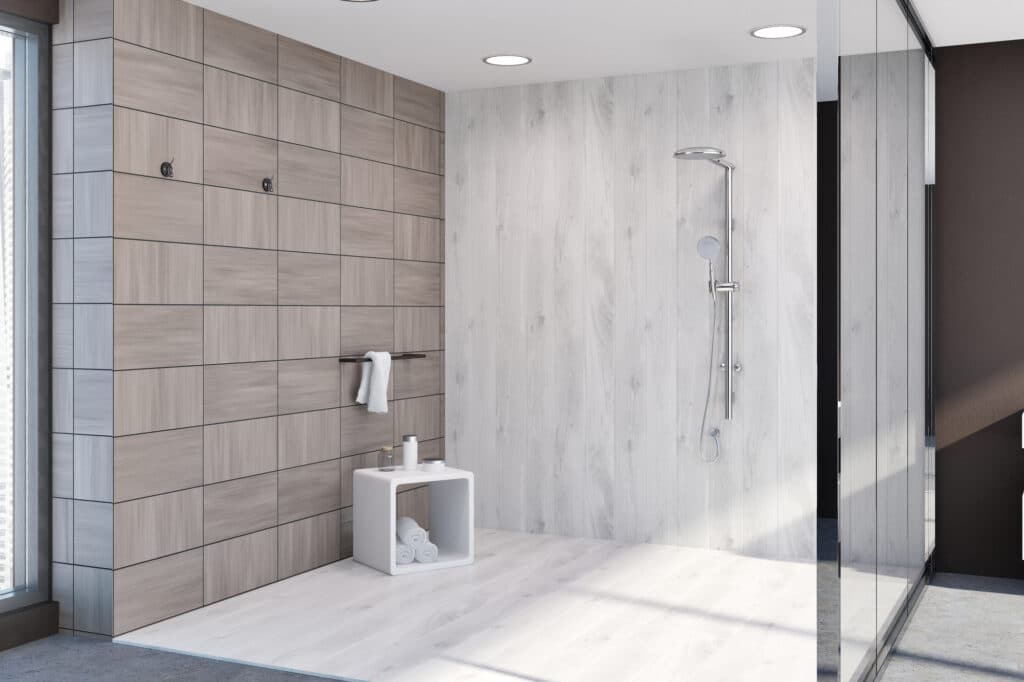 Custom walk-in shower with new tile