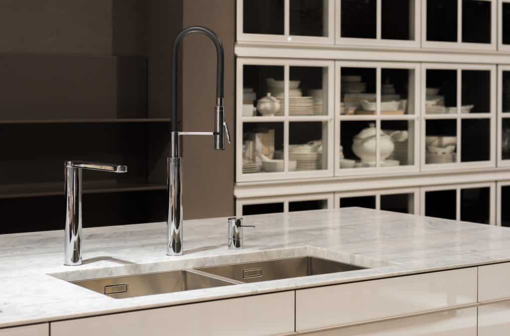Marble countertops with modern sink faucets